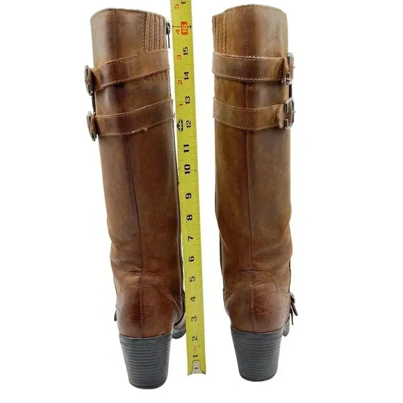 BOC Born Concept Leather Tall Riding Biker Boots Side Zip Buckle Strap Women 7-8 - Picture 9 of 16